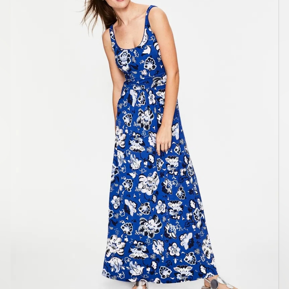 EUC Boden Diana 2P Blue Floral Jersey Maxi Dress!!